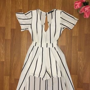 Crystal Sky striped romper w/maxi overlay